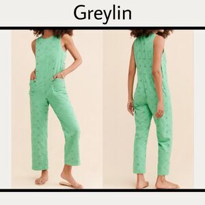 Greylin Anthropologie Augustina Eyelet Jumpsuit Pant Romper Large Green